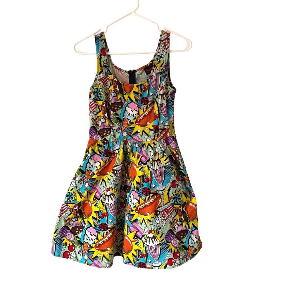 ModCloth Folter Good Enough To Eat Fit Flare Colorful Graphic Print Dress Medium - Picture 5 of 9